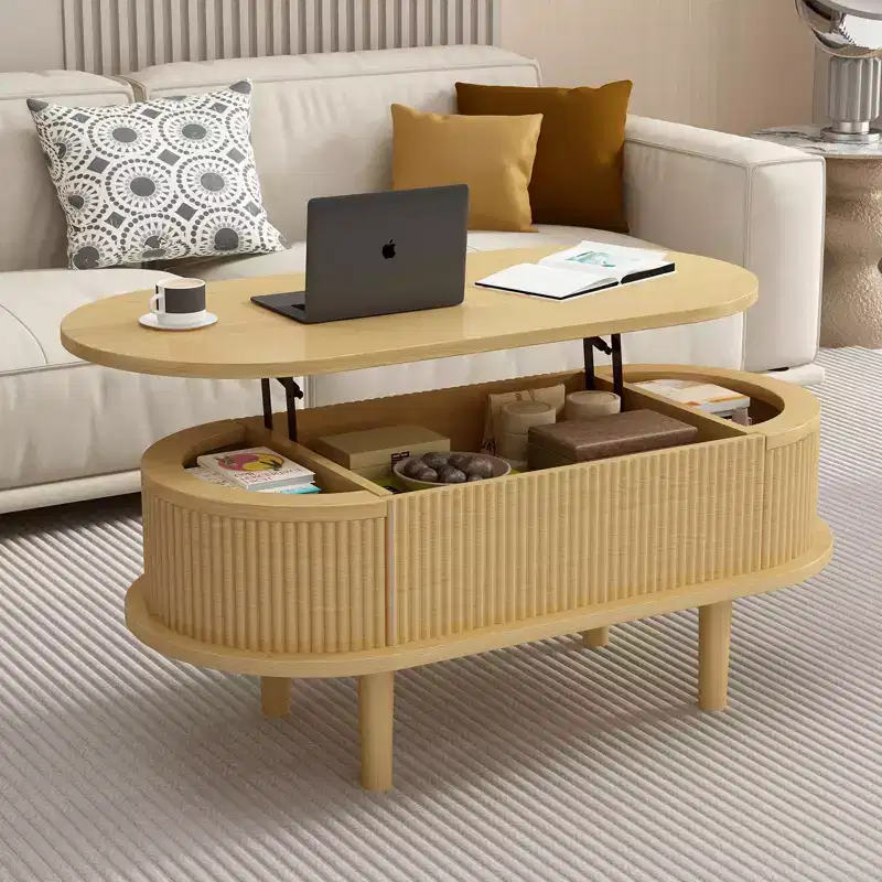 NAYSAYE Lift Top Coffee Table End Table Fluted Wooden Center Table with Hidden Storage for Living Room Office, Brown, 40*18.89*15.75