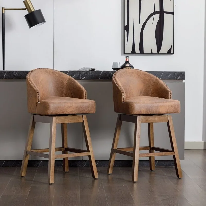 Swivel Wood Counter Height Bar Stools with Footrest (Set of 2)