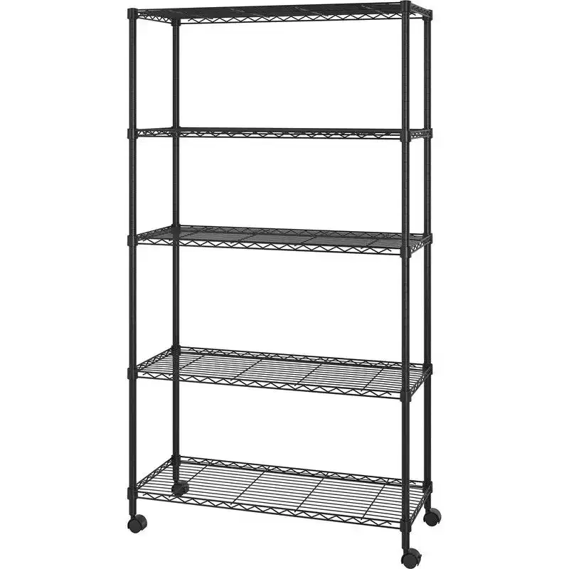 35 in. W 5-Shelf Metal Shelving Unit with Wheels