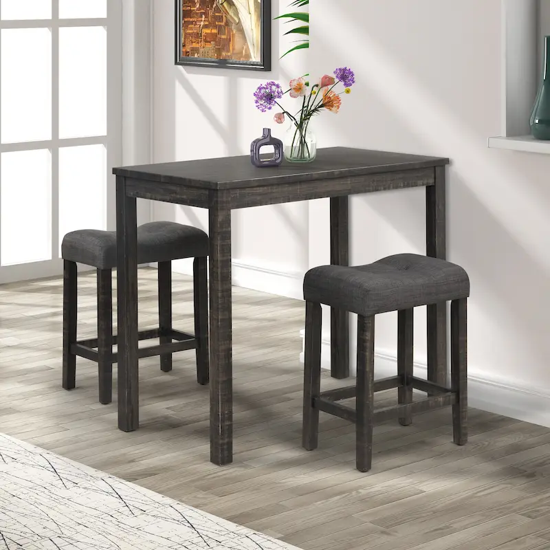 3-Piece Counter Height Dining Set Small Apartment Dining Table and Chair Sets with Button-Tufted Upholstered Stools for Kitchen