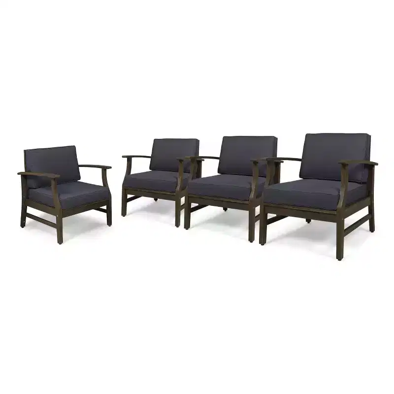 GDFStudio Abena Outdoor Acacia Wood Club Chairs with Cushions(Set of 4)