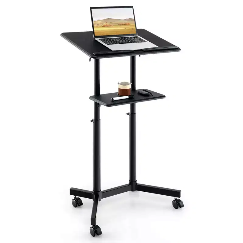 Costway 1/2 PCS Mobile Lectern Podium with Tilting Top Storage Tray Lockable Casters Black