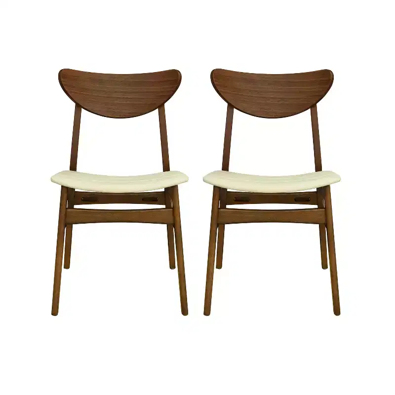 Christopher Knight Home Reed Mid-Century Modern Rubber Wood Faux Leather Upholstered Dining Chairs (Set of 2)
