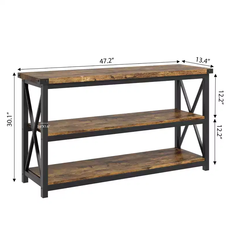 47 Inch Rustic Entryway Table, Farmhouse Hallway Table, Console Tables for Entryway, 3 Tier Sofa Tables for Living Room, Industrial Entry Table