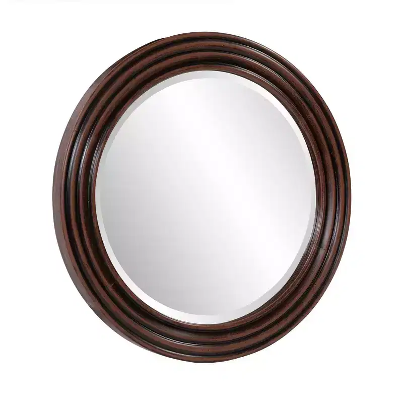 Howard Elliott 24" Round Mahogany Stained Wood Framed Mirror: Modern Decor, Wall Mount, No Assembly Required