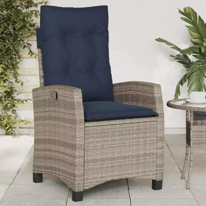 vidaXL Reclining Garden Chair Grey PE Rattan Standard