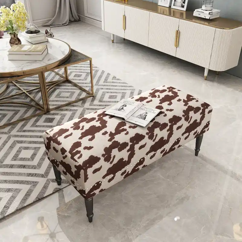 Adeco Cow Fabric Ottoman Bench Stool