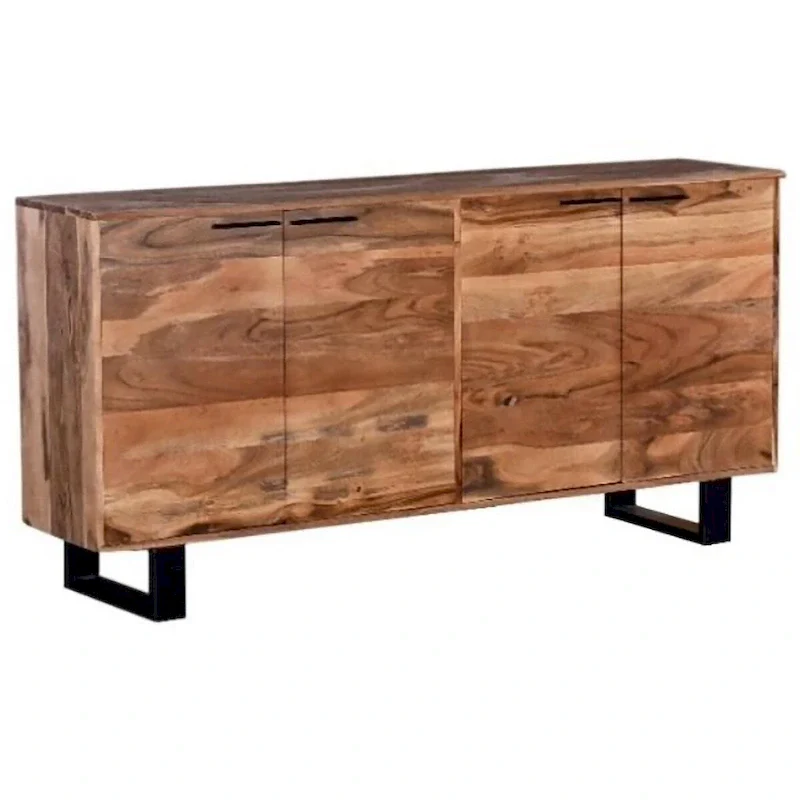 68-Inch Acacia Wood and Metal Sideboard Buffet Cabinet, Brown, Dining Storage