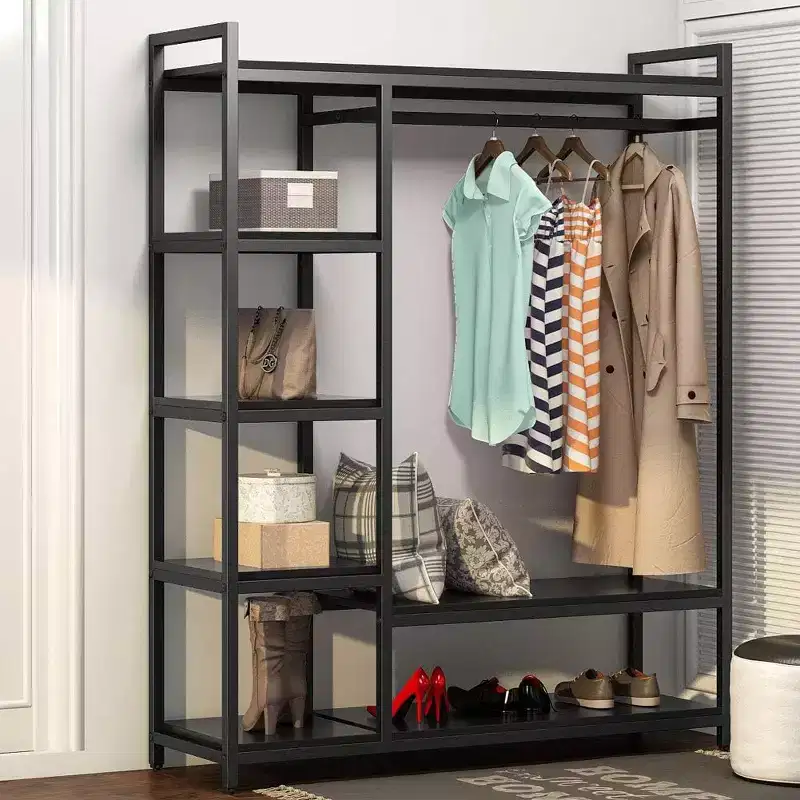 Lantine Heavy Duty Grament Rack with Wood Shelves