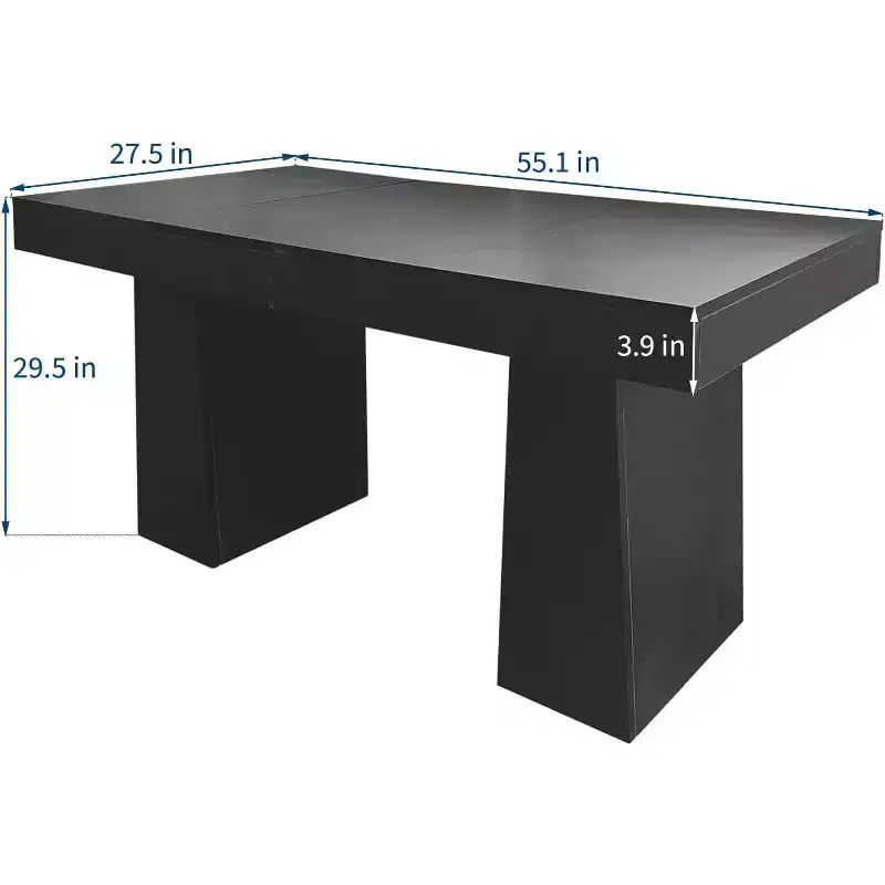55 Mid-Century Modern Executive Desk, Wood with Double Trapezoid Base, Home Office Workstation, Business Furniture, Black