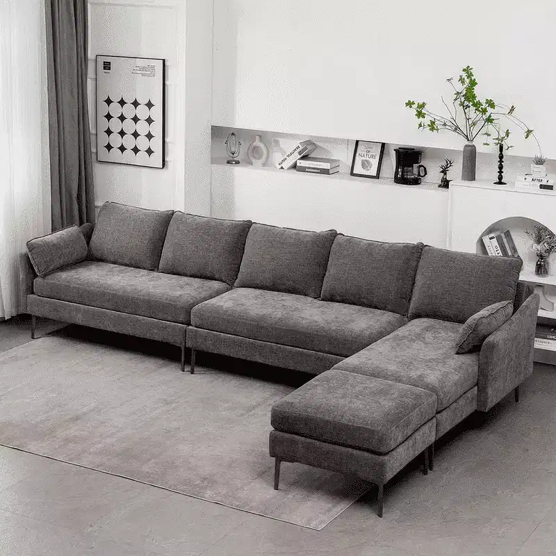 EROMMY U Shaped Sectional Sofa,Chenille Convertible Sectional Couch Ottman for Living Room,Grey