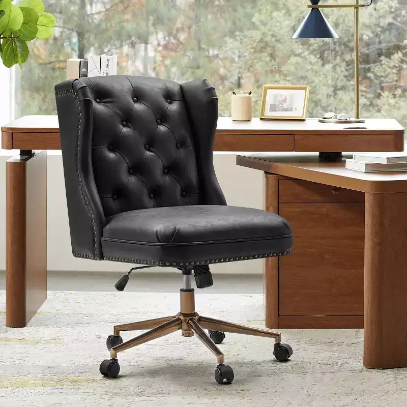 Hazel Traditional Faux Leather Wingback Office Chair with Tufted|ARTFUL LIVING DESIGNS-CAMEL