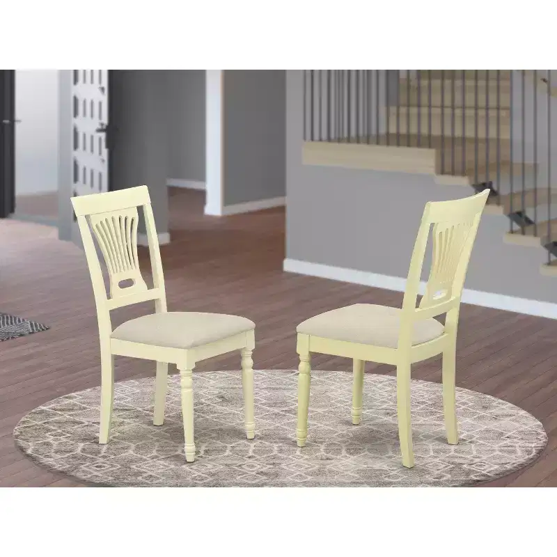 HomeStock Dining Room Linen Fabric Upholstered Solid Wood Chairs, Set of 2