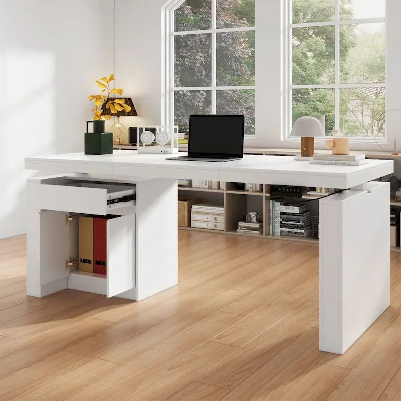 70.9W Dining Table White Adjustable Workstation Modern Office Desk