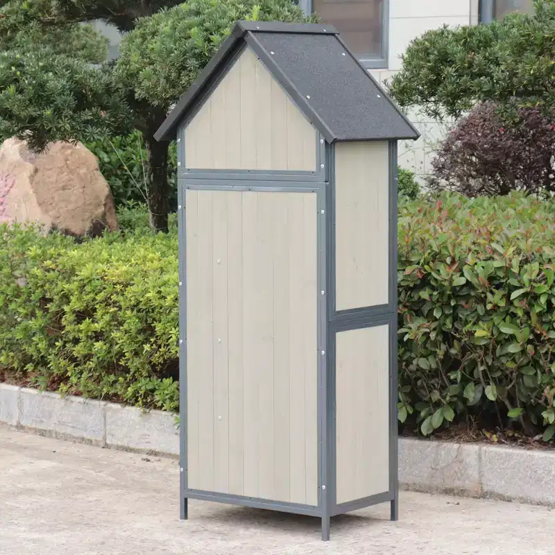 Outdoor Sheds Storage, Vertical Storage Sheds, Wooden Sheds with Metal Frame, Large Capacity Storage