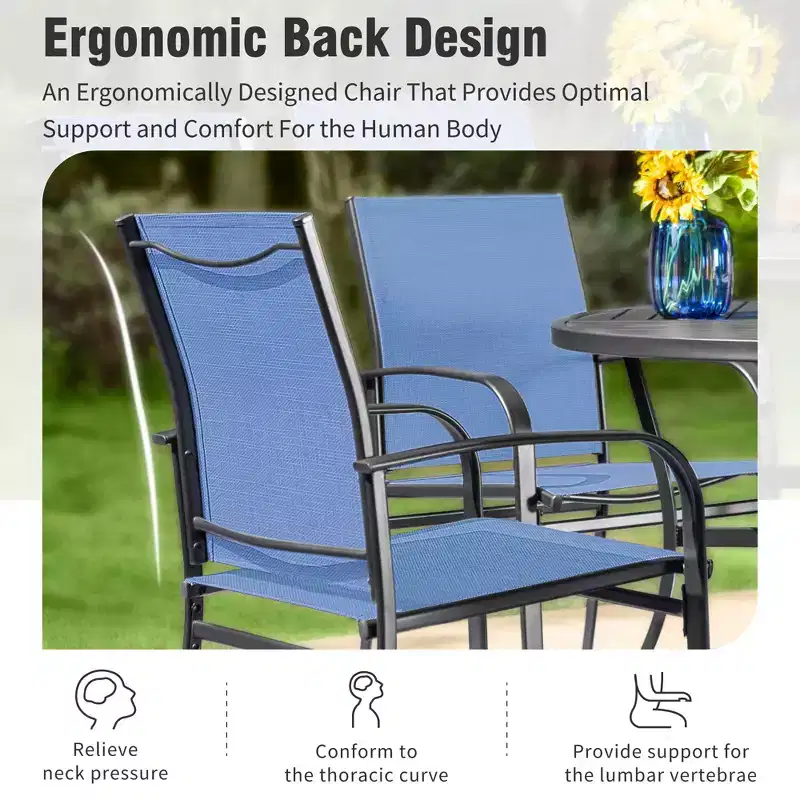 Captiva Designs 7pc Patio Dining Rectangle Steel Table with C-shaped Cross Bracket & Sling Fixed Chairs