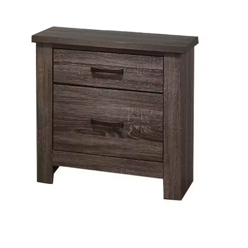 24 Inch Rustic Drawer Nightstand, Sleek Metal Bar Handles, Oak Gray