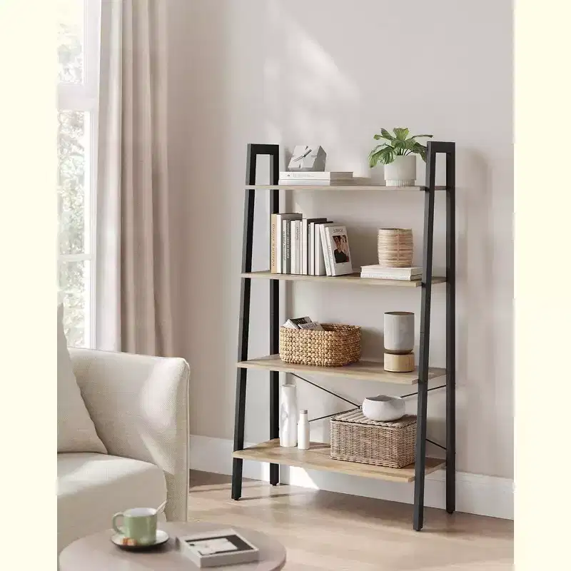 Ladder Shelf, 4-Tier Bookshelf, Storage Rack, Bookcase with Steel Frame, for Living Room, Home Office, Kitchen, Bedroom, Industrial Style