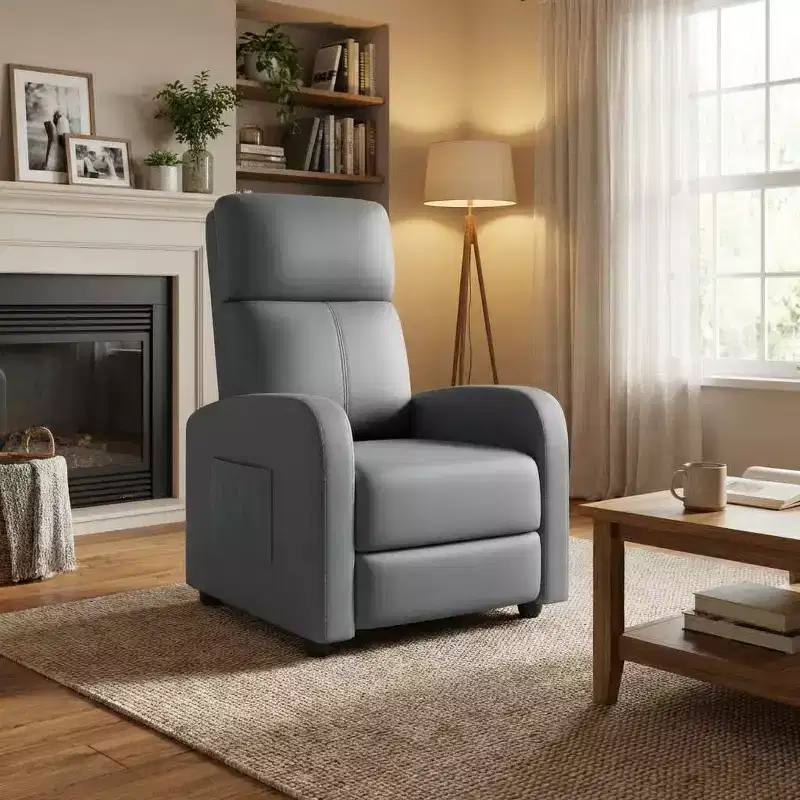 Single Recliner Armchair with Adjustable Backrest and Footrest, Linen-Look Upholstery