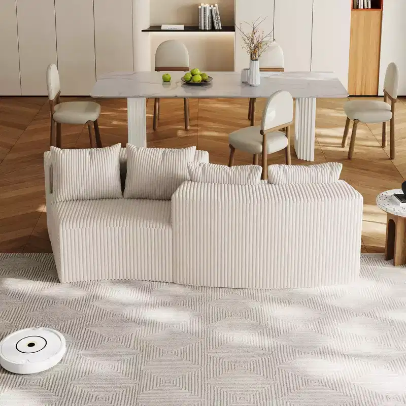 MAYEERTY Sectional Sofa Corduroy Curved Modular with 4 Pillows 2 Modules for Living Room