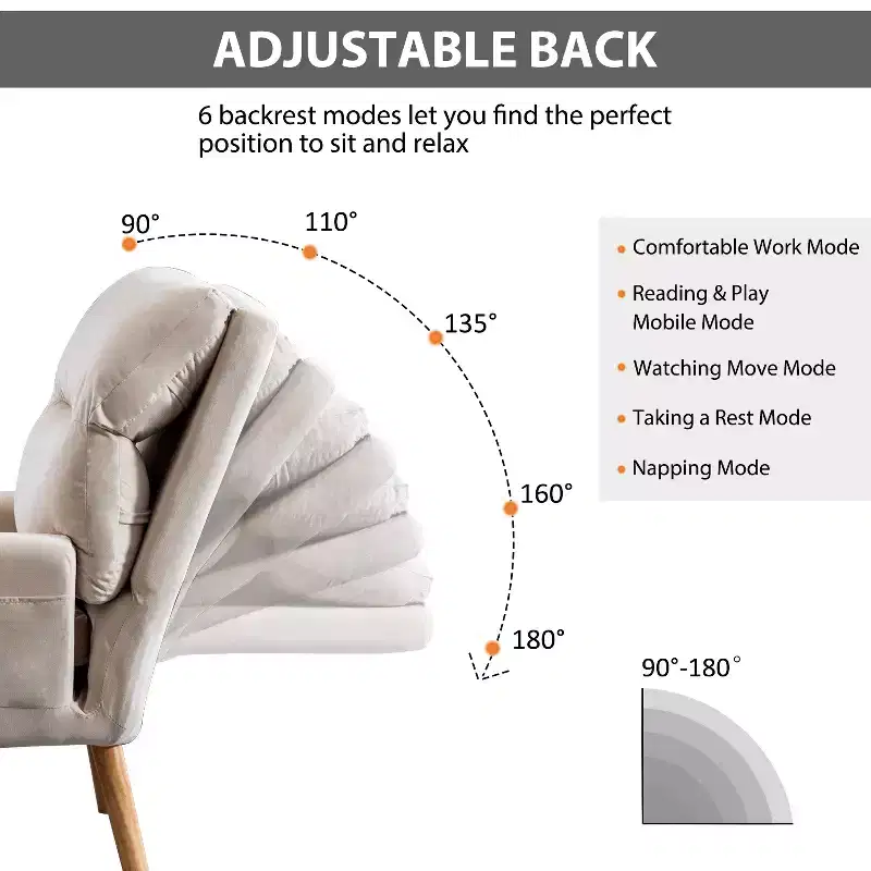 Bestier Accent Chairs with Ottoman, Velvet Fabric Armchair for Bedroom Living Room, Comfy Lounge Chair with Adjustable Backrest and Side Pocket