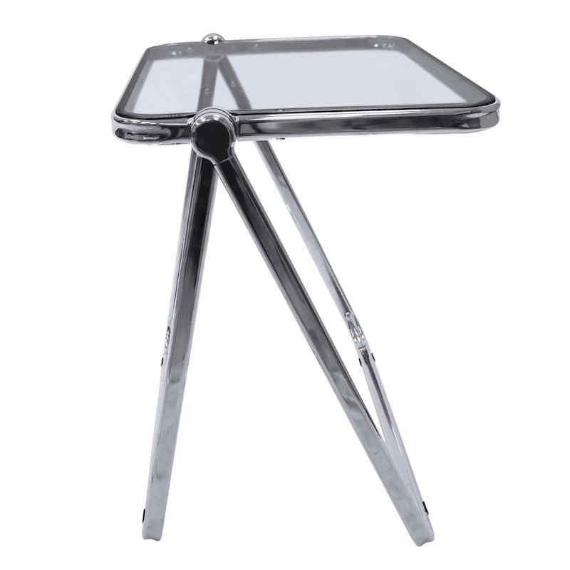 Square Plastic Folding End Table with X-Shaped Iron Frame - Chrome Finish