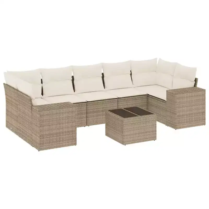 vidaXL Patio Sofa Set with Cushions Outdoor Furniture 8 Piece Poly Rattan