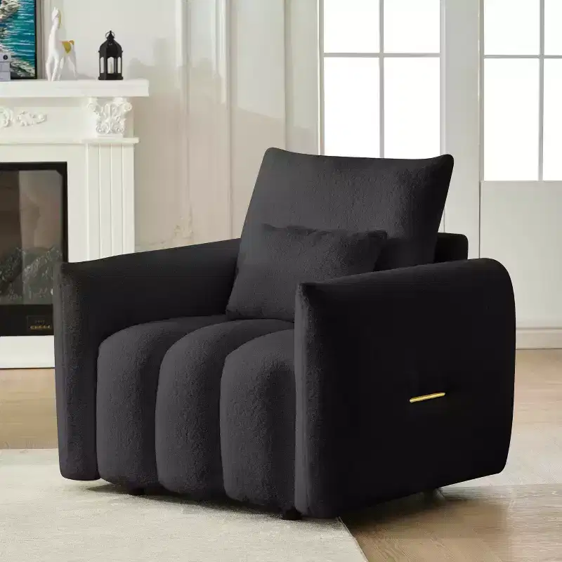 MAYEERTY 35 Teddy Fabric Sofa, Modern Lounge Chair Upholsteres with a Pillow Apartment Office Living Room Black