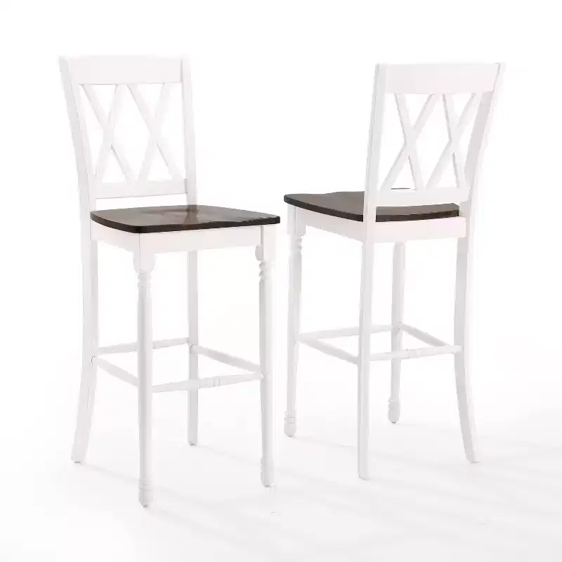 Set of 2 Shelby Barstools Distressed White - Crosley: Molded Wood Seat, Rubberwood Legs, Armless Design