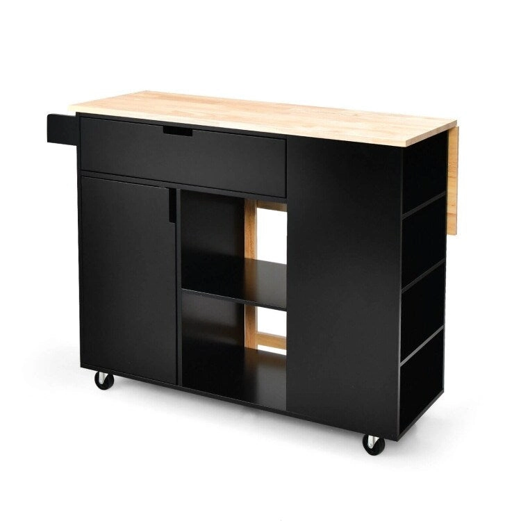 Drop-Leaf Kitchen Island with Rubber Wood Top - 49 x 30 x 36(L x W x H)