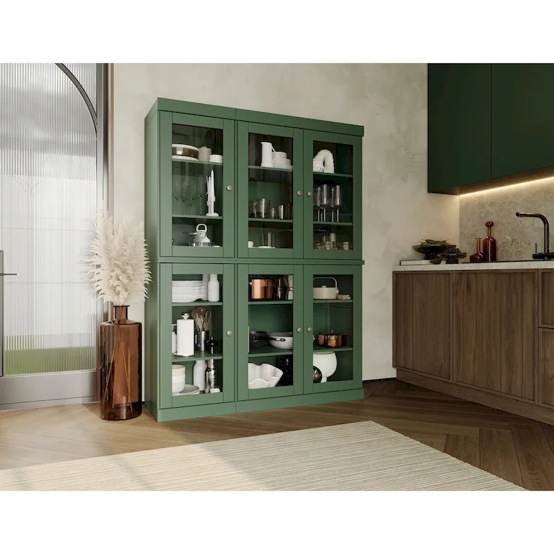 Palace Imports 100% Solid Wood 48.5 Pantry China Cabinet with Clear Glass Doors and Adjustable Shelves