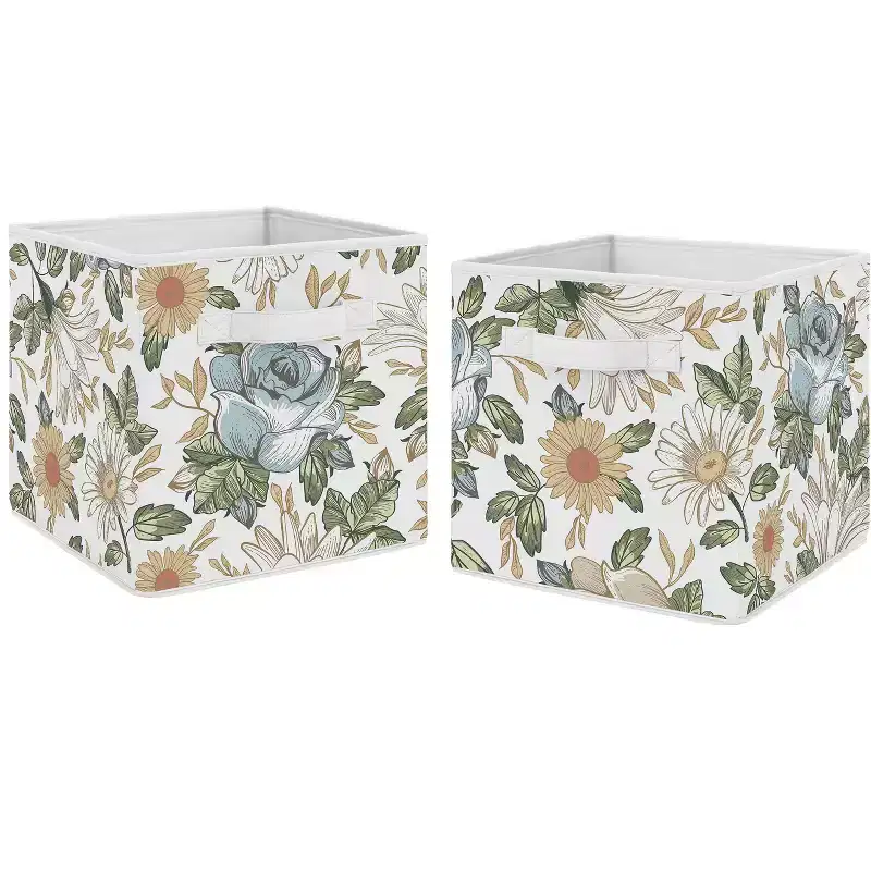 Girl Kids' Decorative Fabric Storage Bins Vintage Floral Blue Yellow and Gold