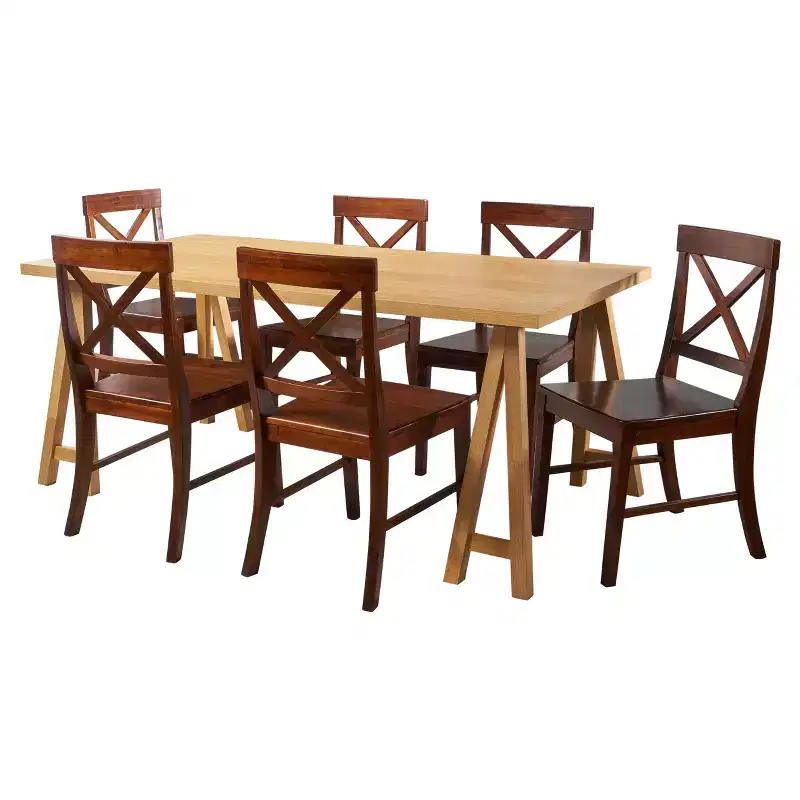 Christopher Knight Home Marseille Farmhouse Acacia Wood 7 Piece Dining Set with Rich Mahogany Chairs