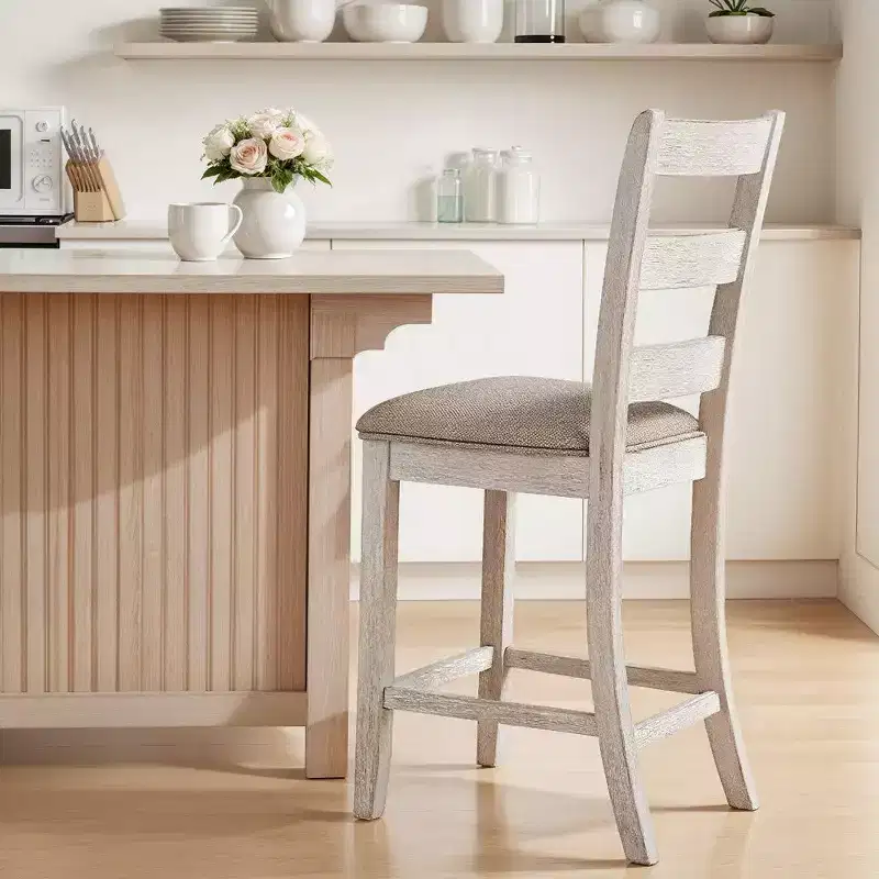 Royal Hampton Barstool Chair Set of 2 | Padded Seats and Ladderbacks | Dual Tone Weathered White Brown