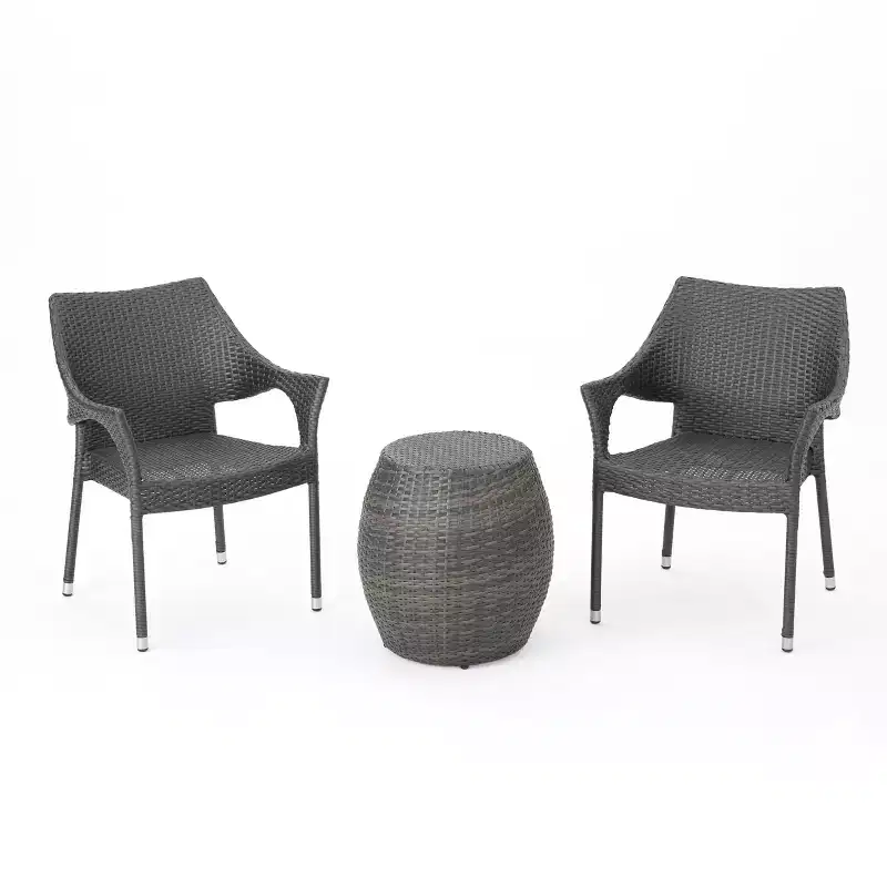 GDFStudio Orchard Outdoor Wicker 3 Piece Stacking Chair Chat Set