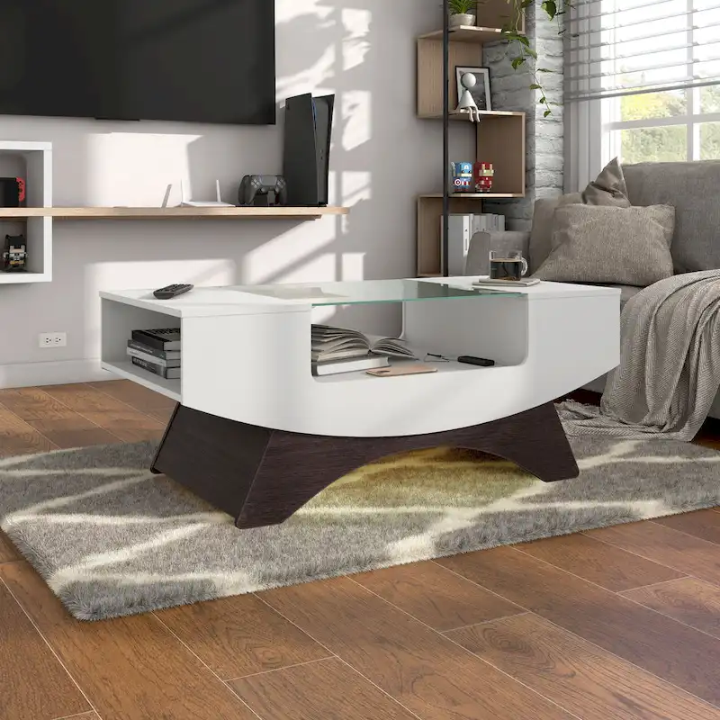 Angelic Contemporary Storage Coffee Table with Glass Insert
