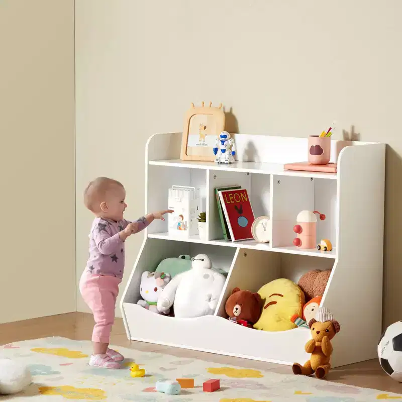 Wood Kid Storage Cubby, Toy Storage Organizer with Bookshelf, 5-Cubby Wood Toy Storage Cabinet, Children Book Toy Shelf for Kids Room