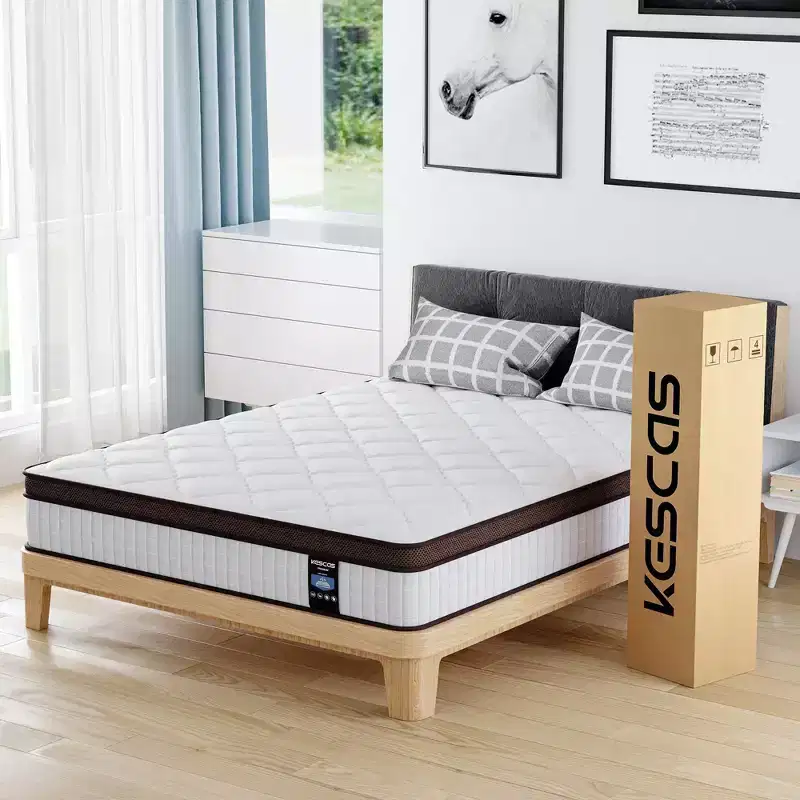 Kescas Euro Top 8 Individually Pocket Innerspring Hybrid Mattress - Compatible with Platform Bed, Box Spring, or Slat Base
