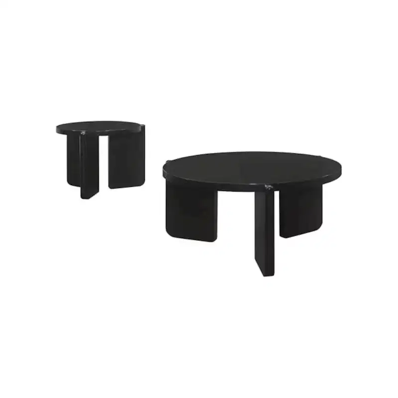 Black Round 2-Piece Solid Wood Coffee & End Table Set