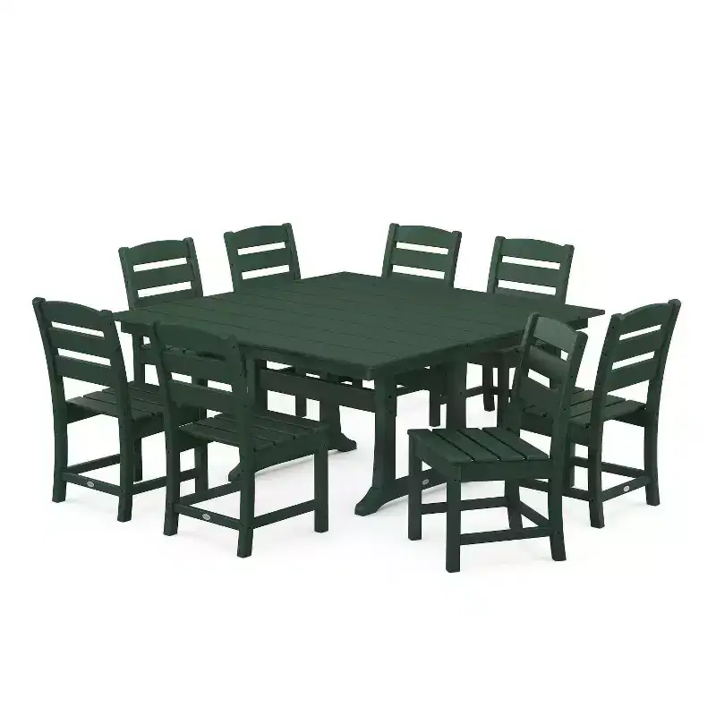 POLYWOOD 9pc Lakeside Farmhouse Trestle Outdoor Patio Dining Set