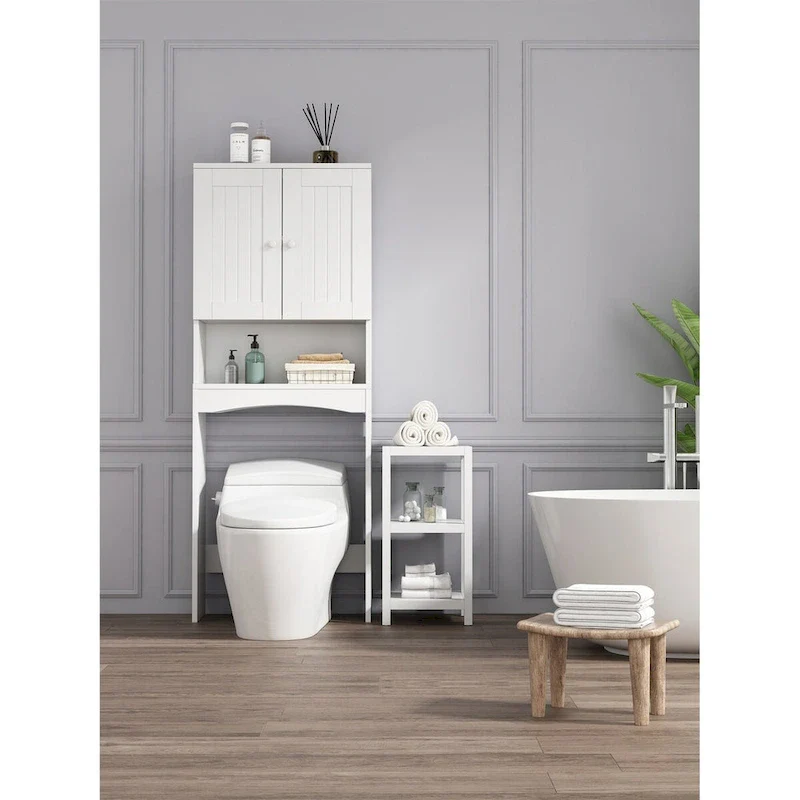 Over-Toilet Bathroom Storage Cabinet with Open Shelf and Drawers