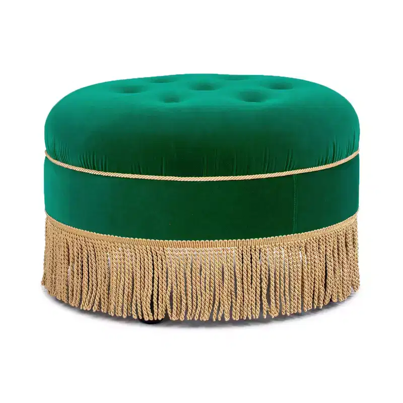 Jennifer Taylor Home Yolanda 24 Round Upholstered Accent Ottoman, Peach Orange Velvet with Gold Trim