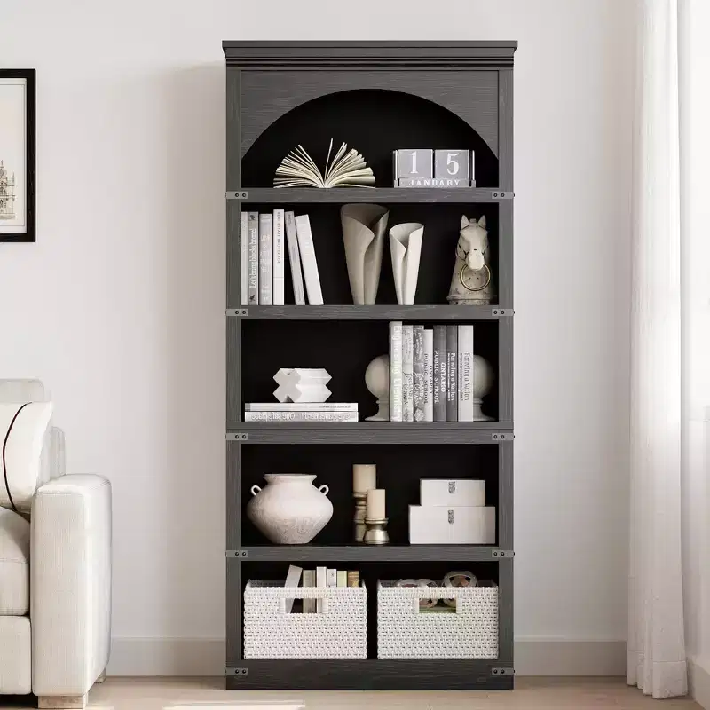 GustoWave 68.7 Tall Bookshelf wooden Arch Bookshelf, Farmhouse Arched Bookcase, , 5 Tier Bookshelves,for Living Room Office Library