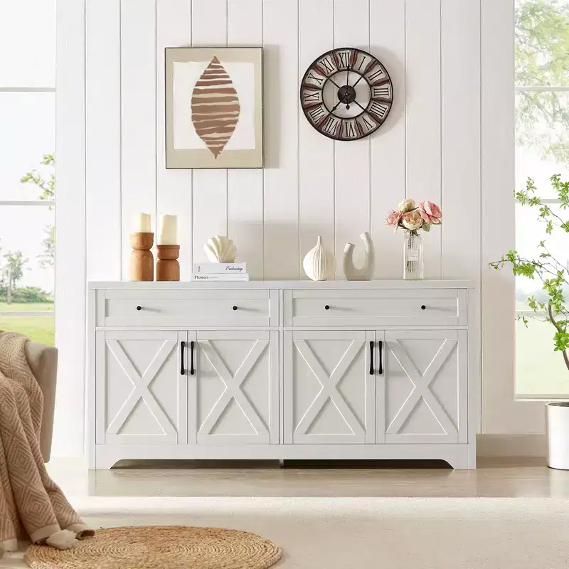 TV Cabinet 61-inch, Multi-Functional Combination TV Stand, Large-Capacity Storage Cabinet, Suitable for Living Room, Bedroom, and Office Areas, White