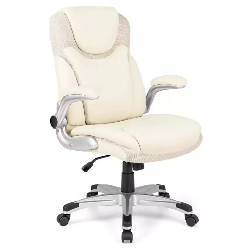 Ergonomic Office Chair PU Leather Executive Swivel with Flip-up Armrests Brown/White/Black