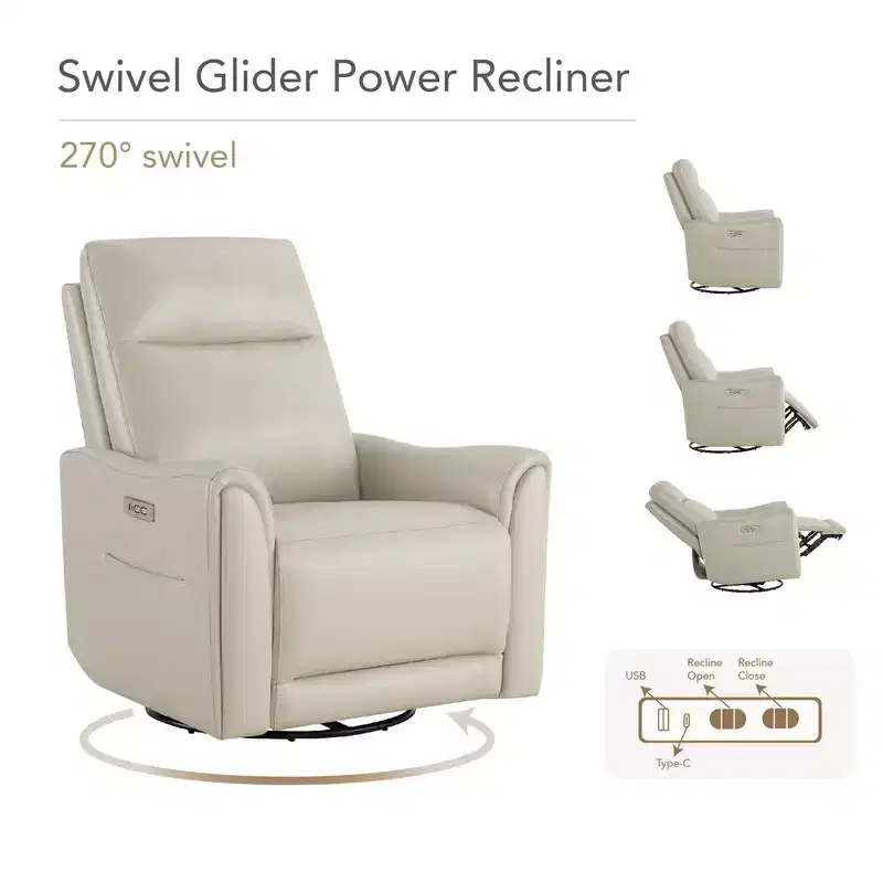 Spruce & Spring Genuine Leather Power Swivel Recliner Chair Nursery Glider
