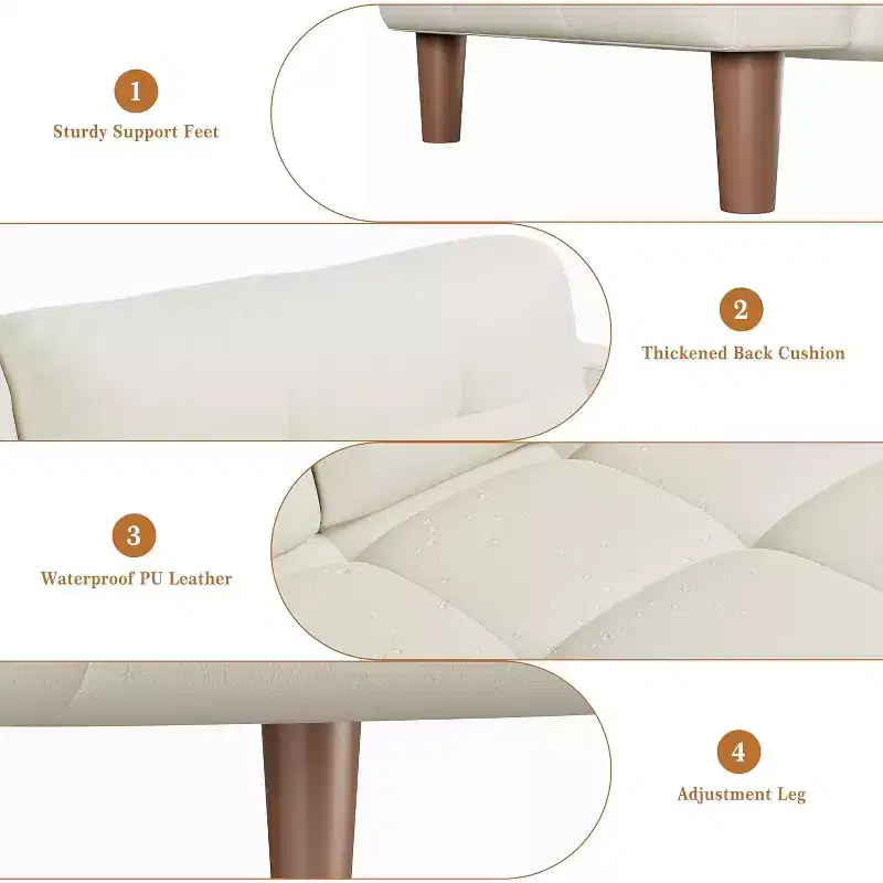 Faux Leather 83 3-Seater Sofa Couch, Modern Deep Seat Sofa with Spring Cushions for Living Room or Office