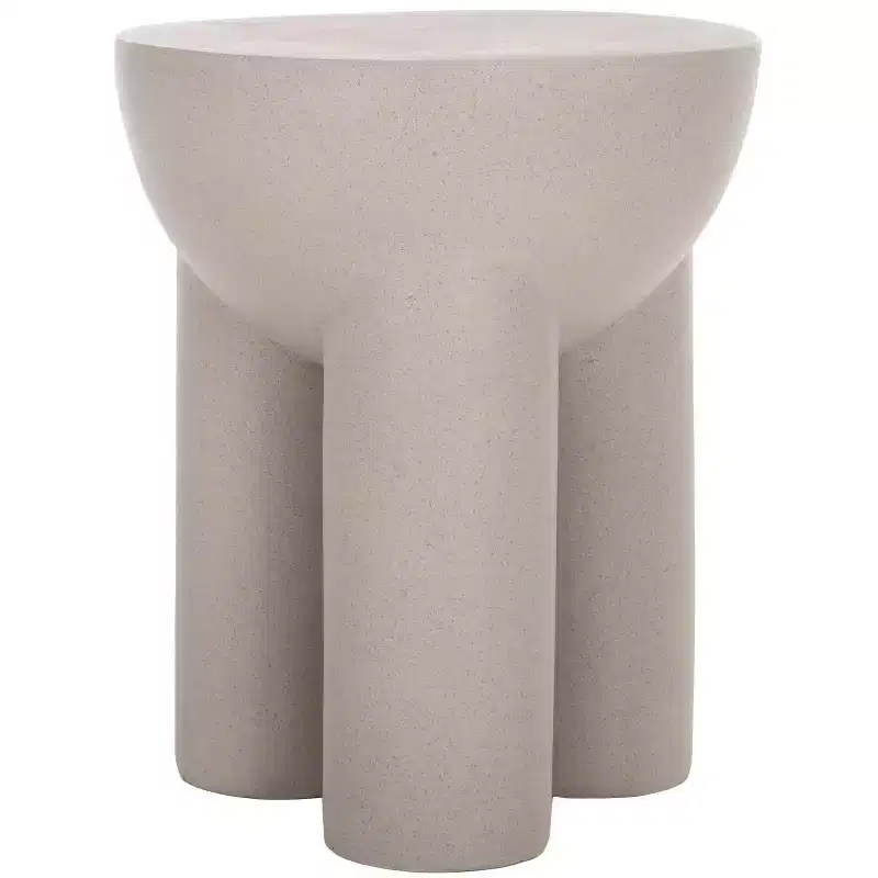 Round Sculptural Drum Accent Table, Grey Plaster-Like Finish, 19.5
