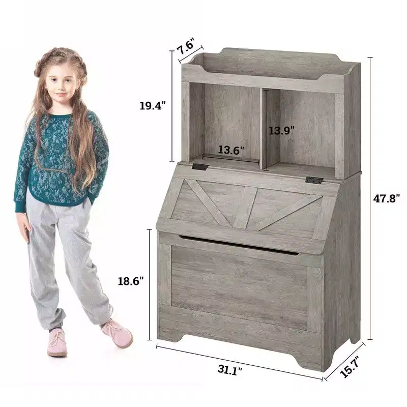 Coolmee 47.8 inch Wooden Kids Bookcase with Flip-Top Lid, Boys Girls Toy Storage Organizer for Playroom, Bedroom, Nursery, and Kindergarten