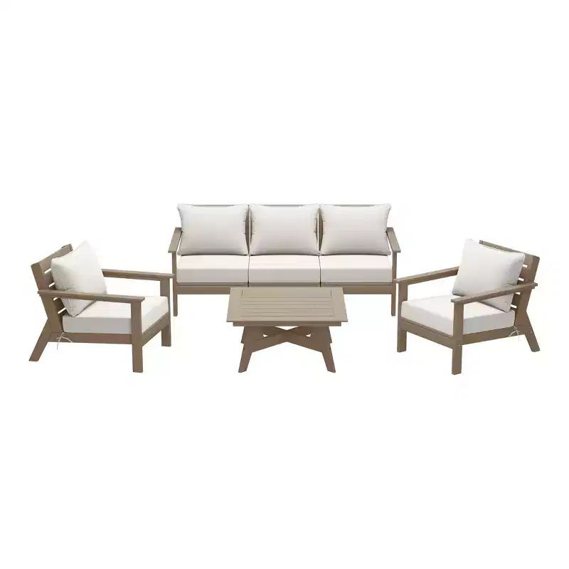 WestinTrends Avalon Outdoor 6-Piece Modular Sectional Patio Furniture Sofa Set, Weathered Wood/White